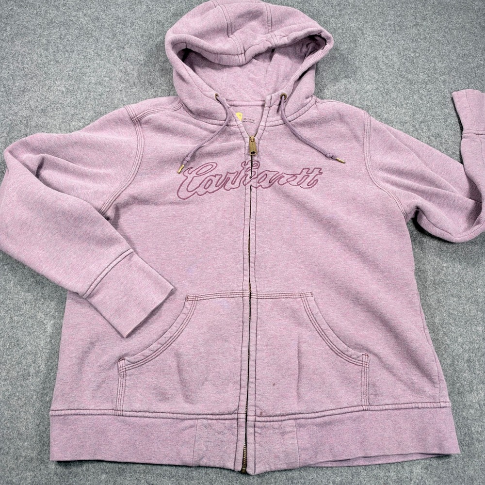 Carhartt Womens XL Purple Script Logo Full Zip Hoodie Sweatshirt Heathered